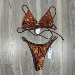 Tan Lines Metallic Bronze‎ Bikini Criss Cross Detail - SIZE M/L Summer Festival